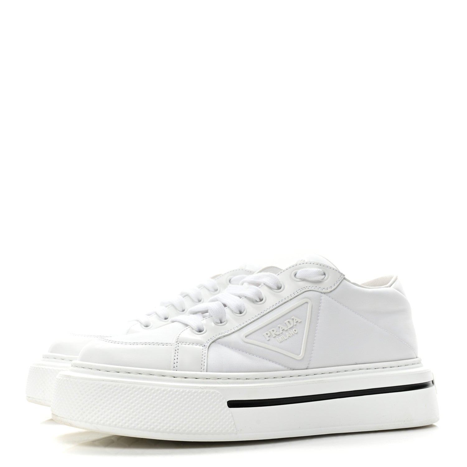 Prada Re-Nylon Spazzolato Rubber Triangle Logo Macro Quilted Mens 35mm Platform Sneakers 39 White 3 of 14