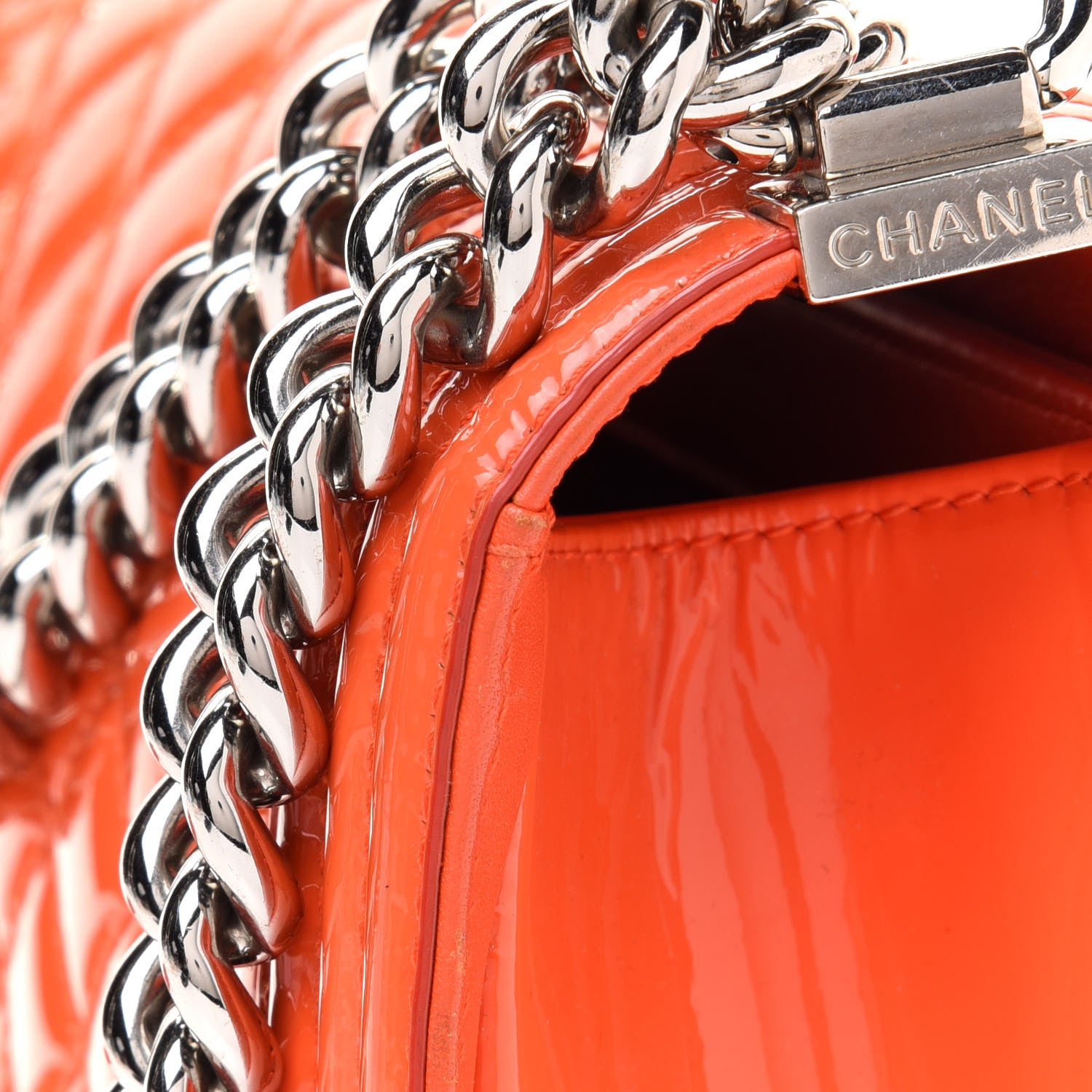 Chanel Patent Calfskin Quilted Medium Plexiglass Boy Flap Orange 15 of 15
