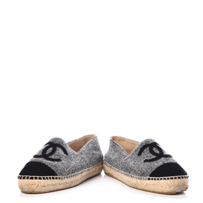 Chanel Tweed Velvet CC Espadrilles 37 Grey Black 6 of 15