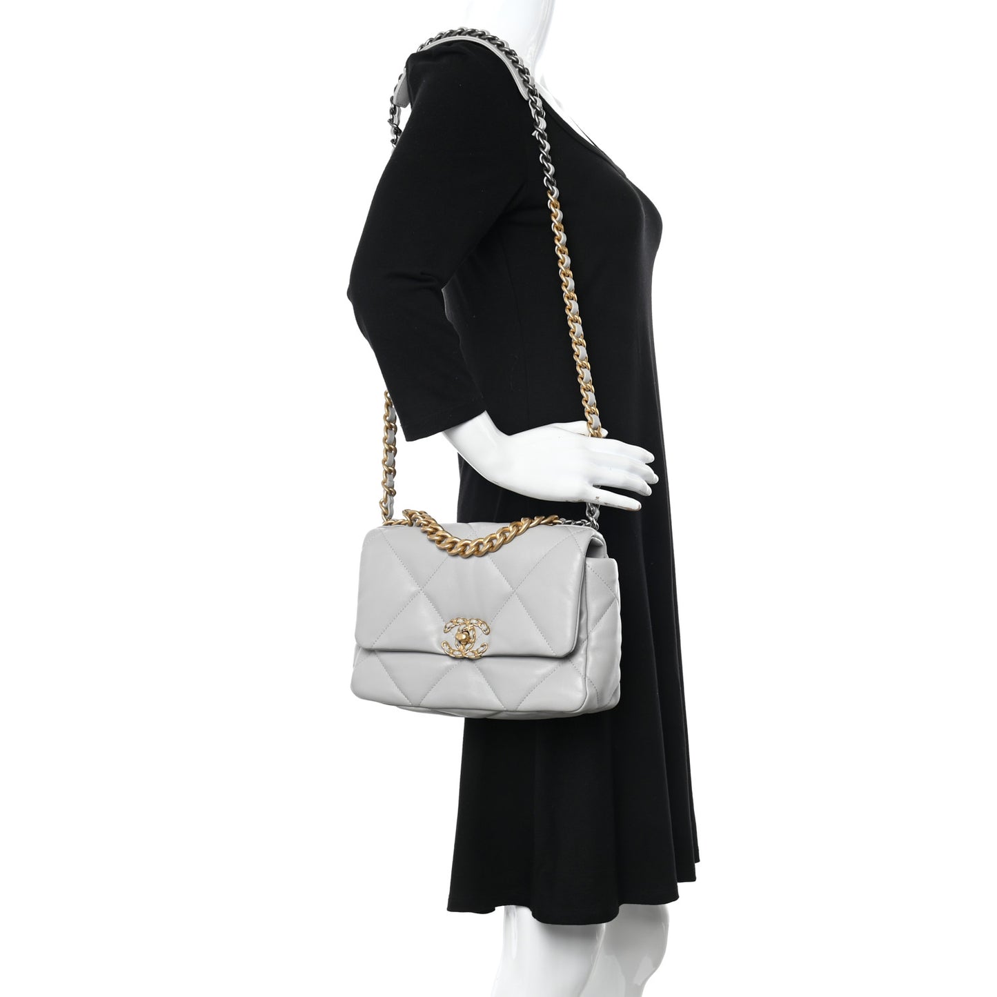 Lambskin Quilted Medium Chanel 19 Flap Grey