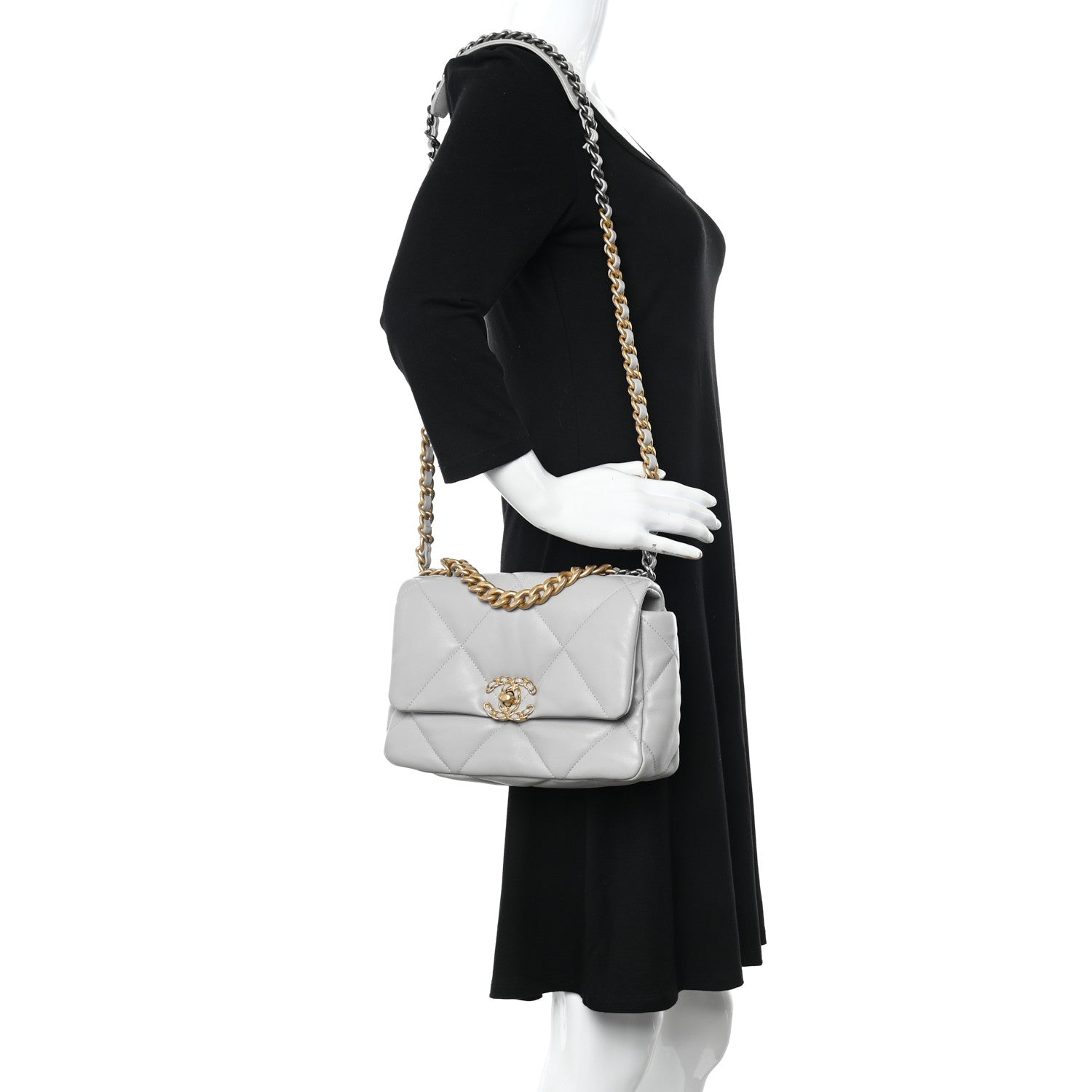Chanel Lambskin Quilted Medium Chanel 19 Flap Grey 2 of 10