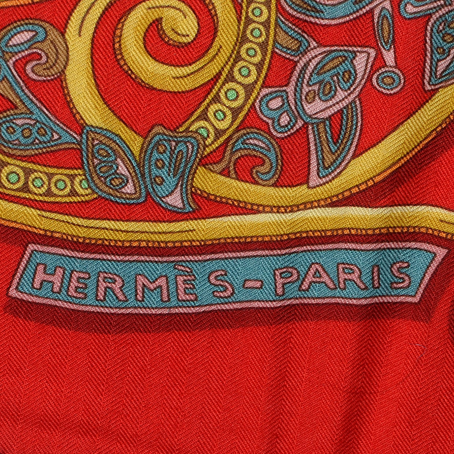Cashmere Silk La Charmante Aux Animaux Scarf 140 Rouge Ardoise Vieil Or