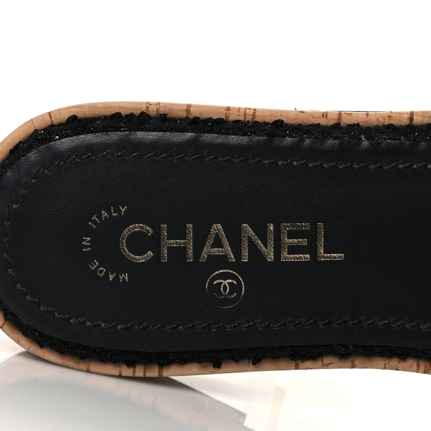 Tweed Cork CC Chain Mule Sandal 39 Black