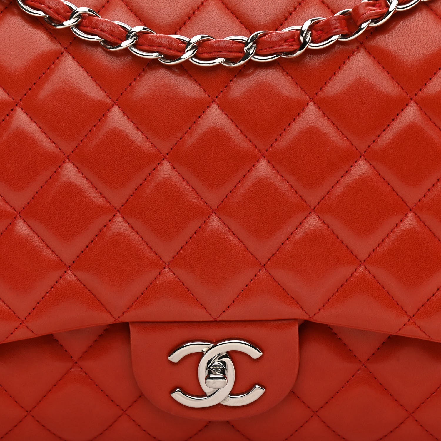 Chanel Lambskin Quilted Maxi Double Flap Red 9 of 18
