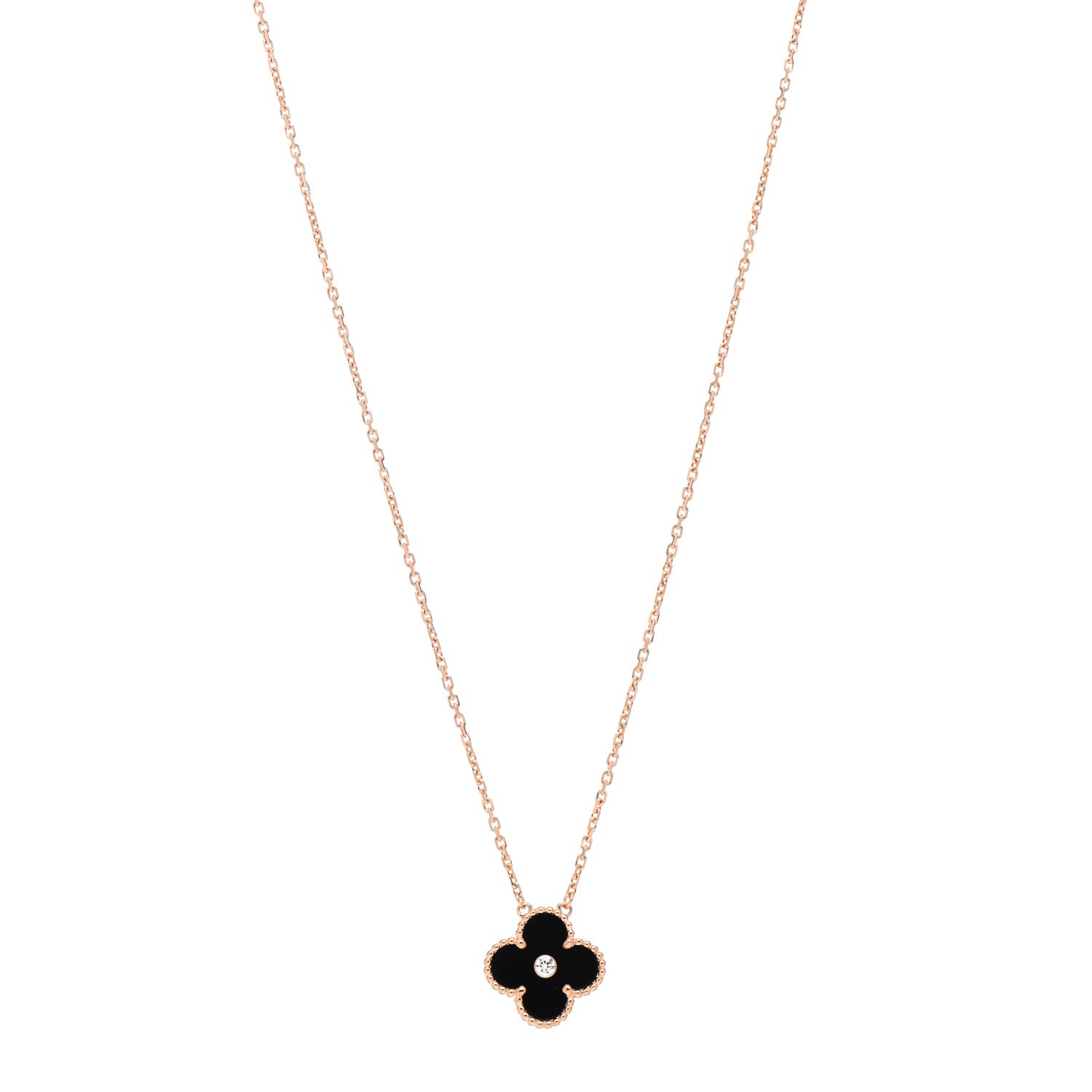 product image of VAN CLEEF & ARPELS 18K Rose Gold Diamond Black Onyx Vintage Alhambra Pendant Necklace FASHIONPHILE