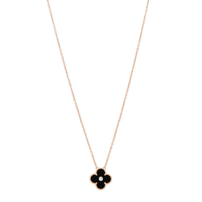 Van Cleef & Arpels 18K Rose Gold Diamond Black Onyx Vintage Alhambra Pendant Necklace 1 of 6