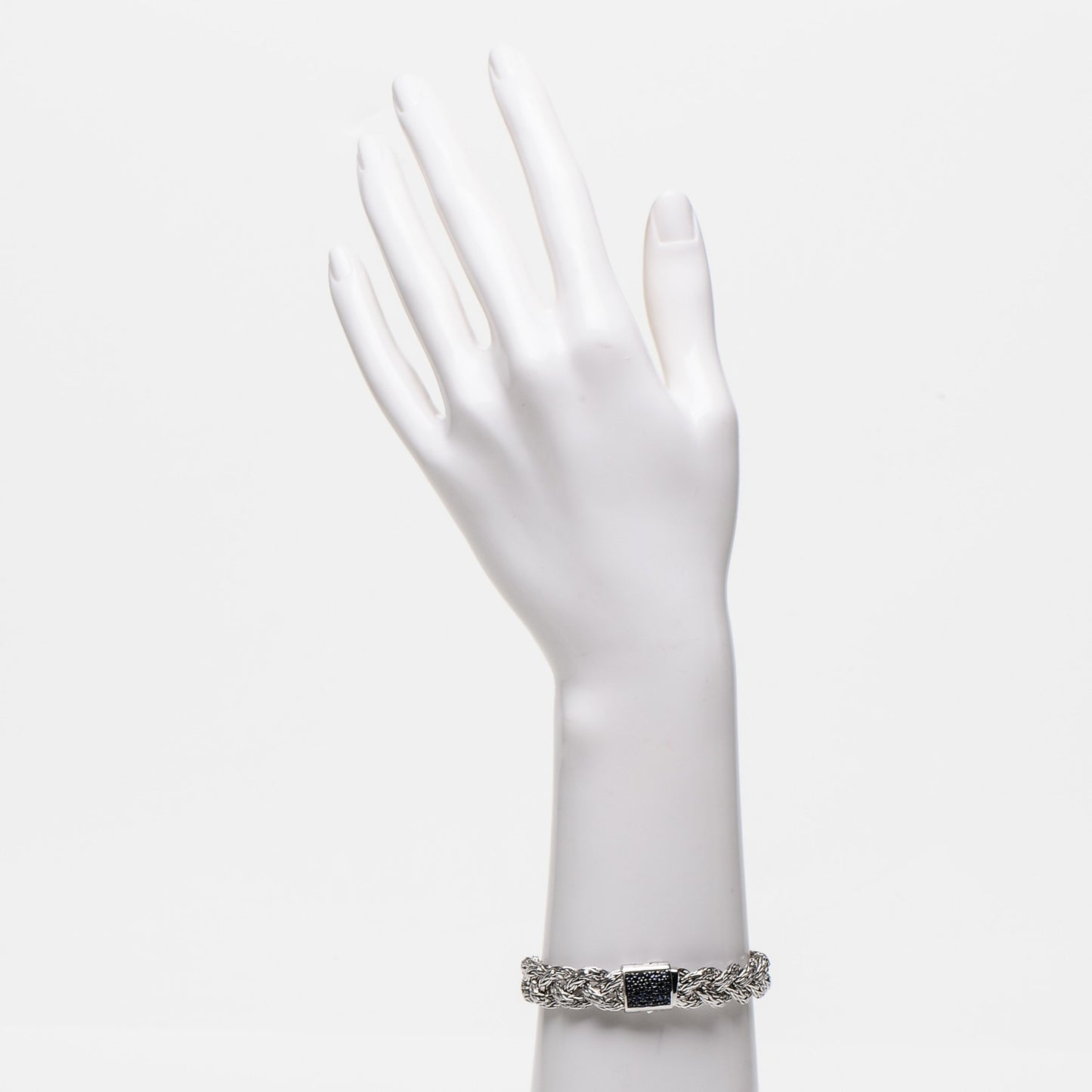 Sterling Silver Blue Sapphire Braided Classic Chain Clasp Bracelet M