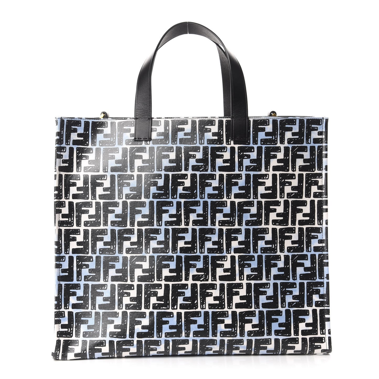 X JOSHUA VIDES Coated Canvas FF Cloudy Shopping Tote White Celeste Black
