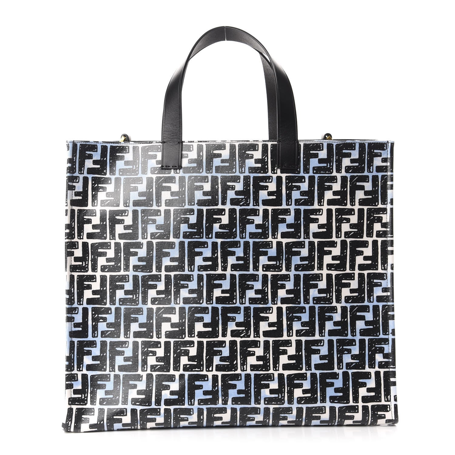 Fendi X JOSHUA VIDES Coated Canvas FF Cloudy Shopping Tote White Celeste Black 1 of 10
