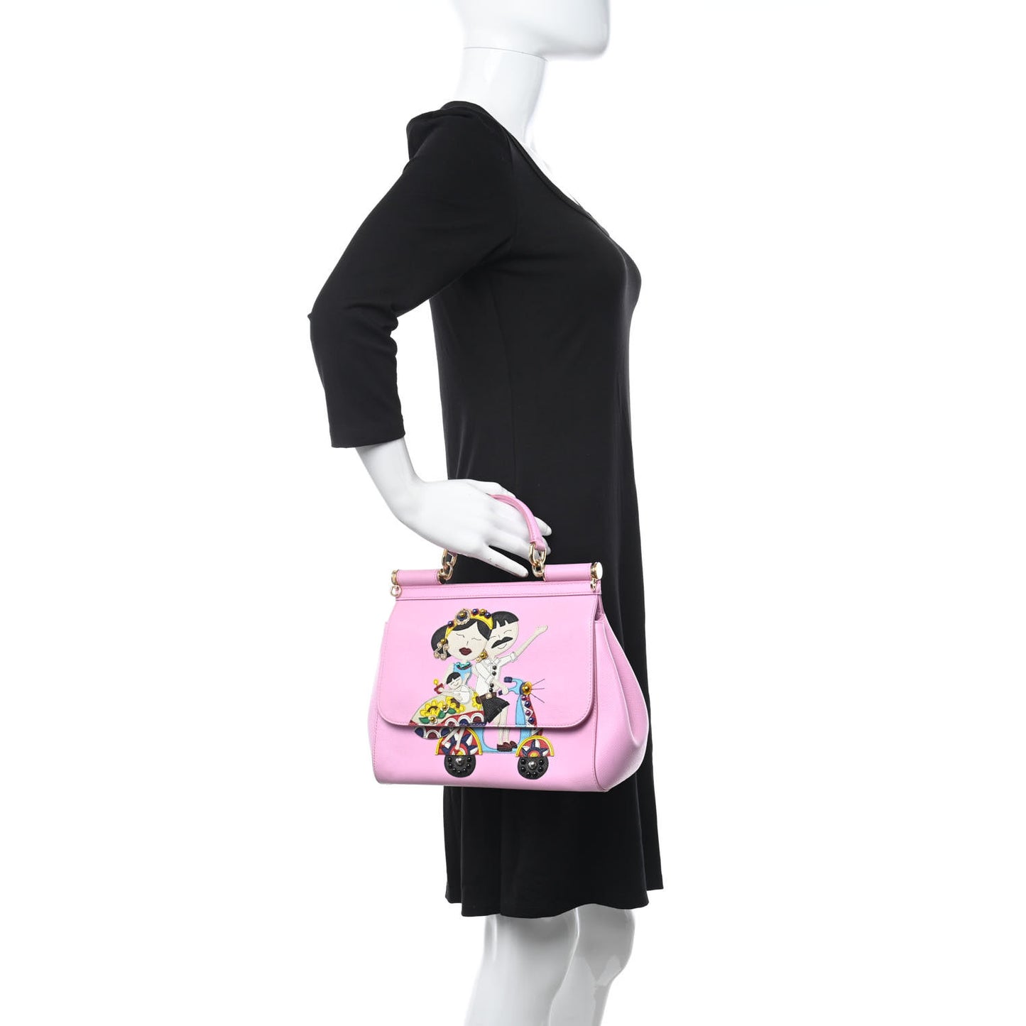 Dauphine Studded Medium DG Family Patch Miss Sicily Satchel Pink
