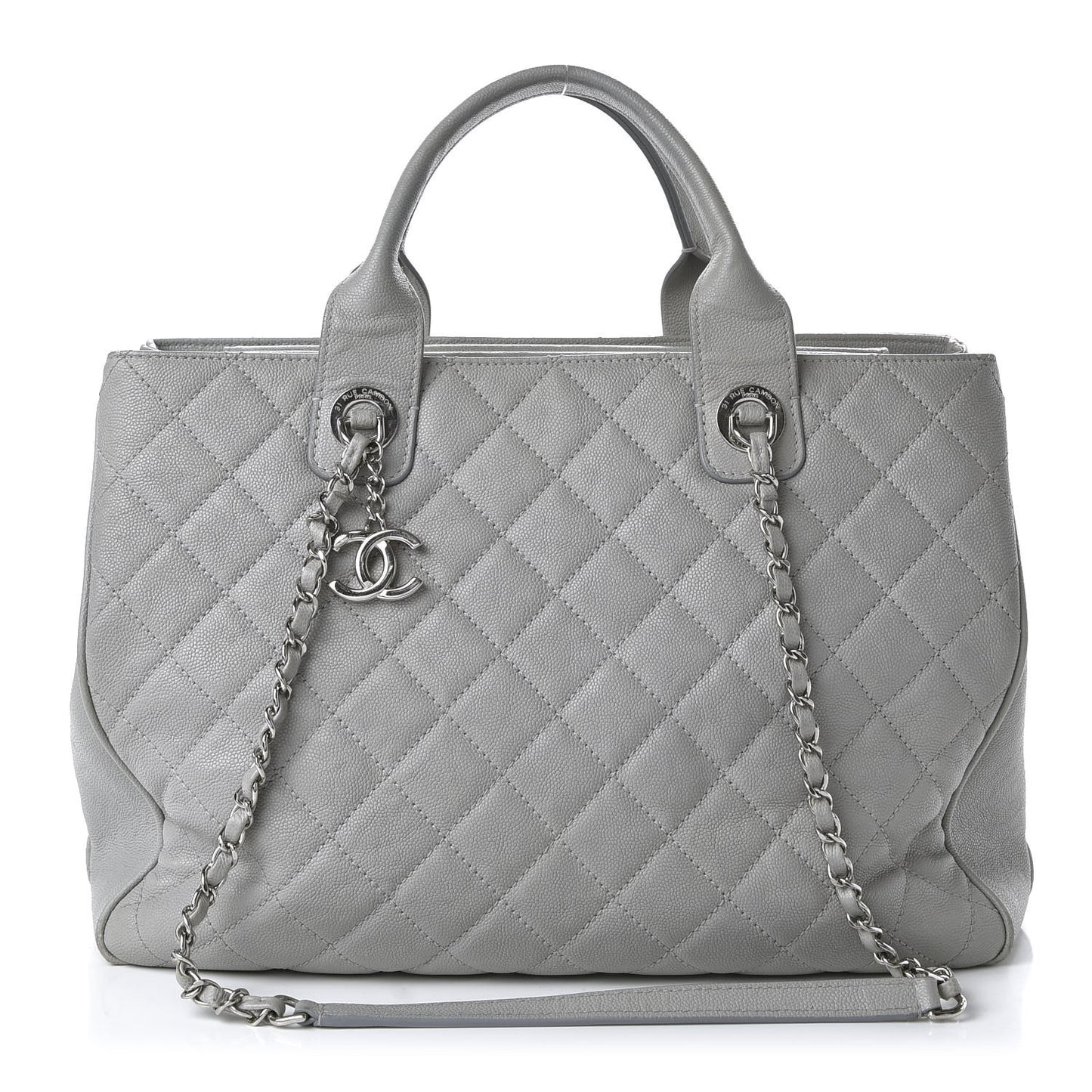 Caviar Quilted Large Urban Companion Top Handle Shopping Tote Grey