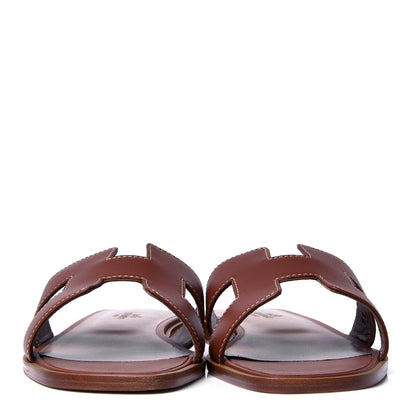 Hermes Box Calfskin Oran Sandals 37.5 Gold 2 of 6
