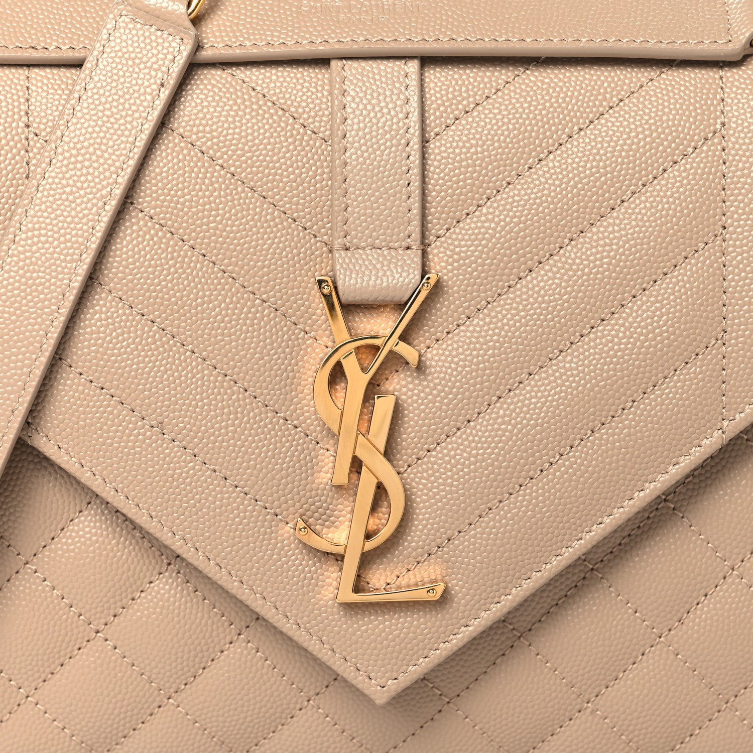 Saint Laurent Grain De Poudre Textured Mixed Matelasse Medium Triquilt Monogram Satchel Dark Beige 8 of 10