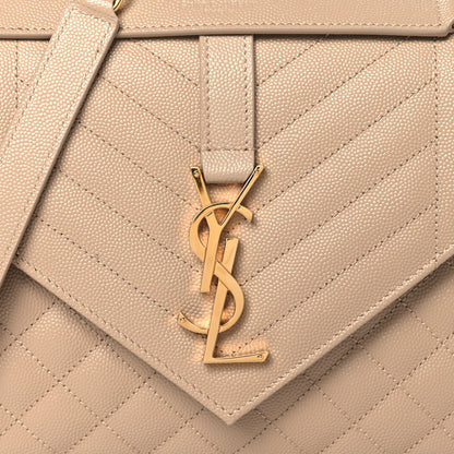 Saint Laurent Grain De Poudre Textured Mixed Matelasse Medium Triquilt Monogram Satchel Dark Beige 8 of 10