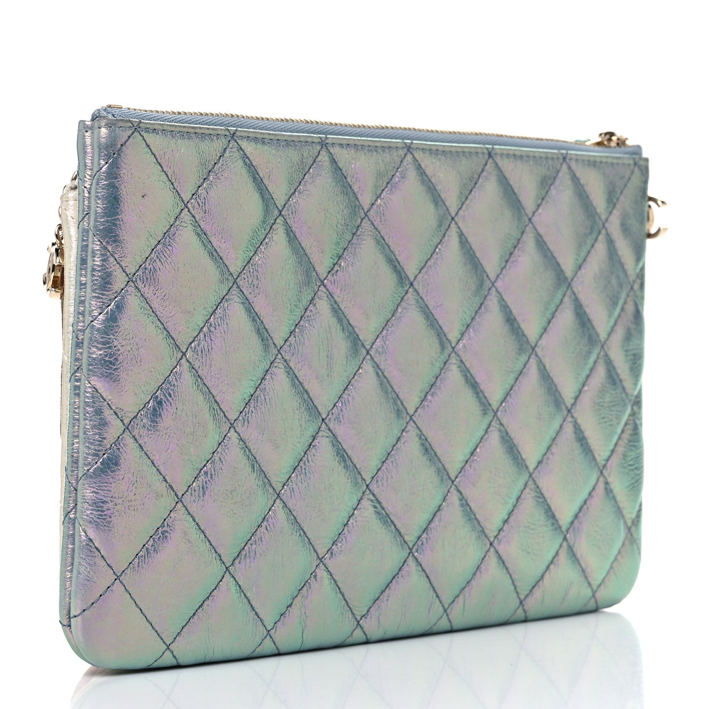 Iridescent Crumpled Calfskin Trio Cosmetic Case Blue Pink Ivory