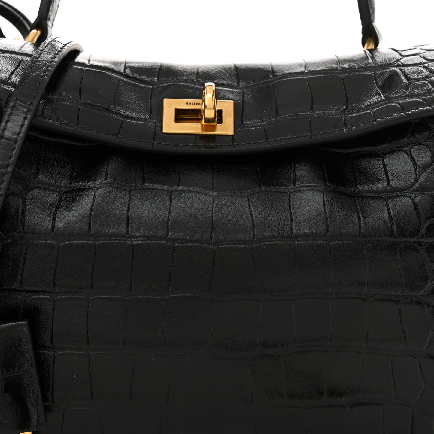 Shiny Calfskin Crocodile Embossed Mini Rodeo Top Handle Handbag Black