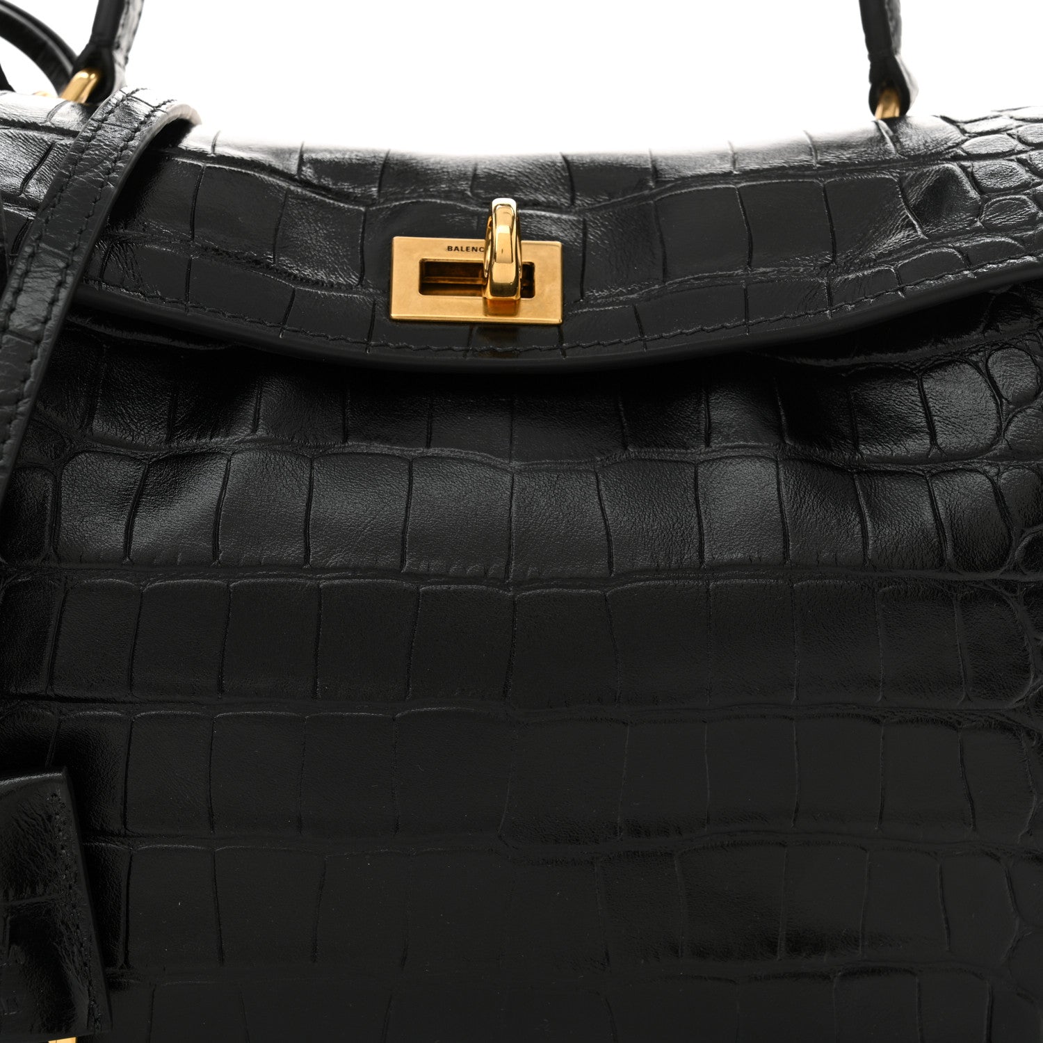Balenciaga Shiny Calfskin Crocodile Embossed Mini Rodeo Top Handle Handbag Black 9 of 11