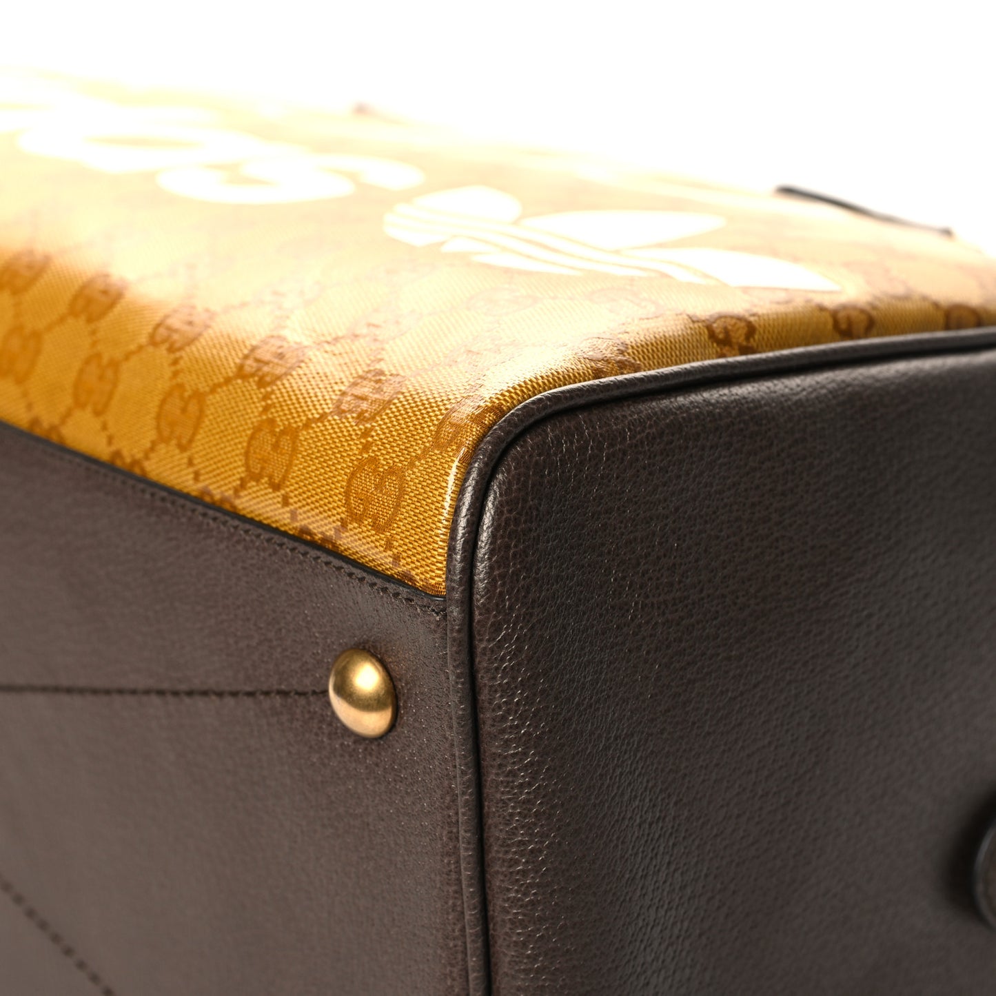 X ADIDAS Crystal Vintage Monogram Textured Dollar Calfskin Web Trefoil Logo Large Duffle Bag Mid Natural Nut Off White New Acero