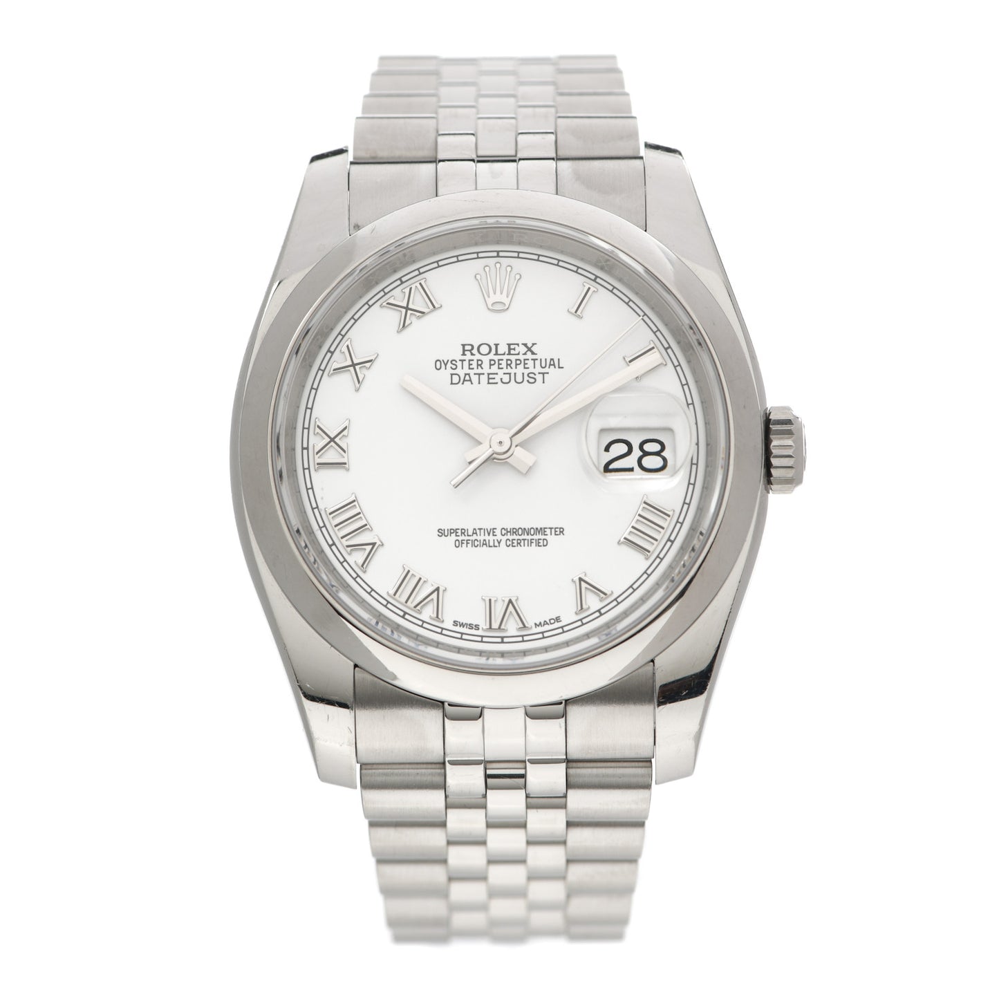 Stainless Steel 36mm Oyster Perpetual Datejust Watch White Roman 116200
