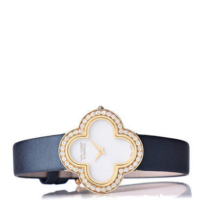 Van Cleef & Arpels 18K Yellow Gold Satin Diamond Bezel Mother of Pearl 26mm Alhambra Quartz Watch 3 of 8