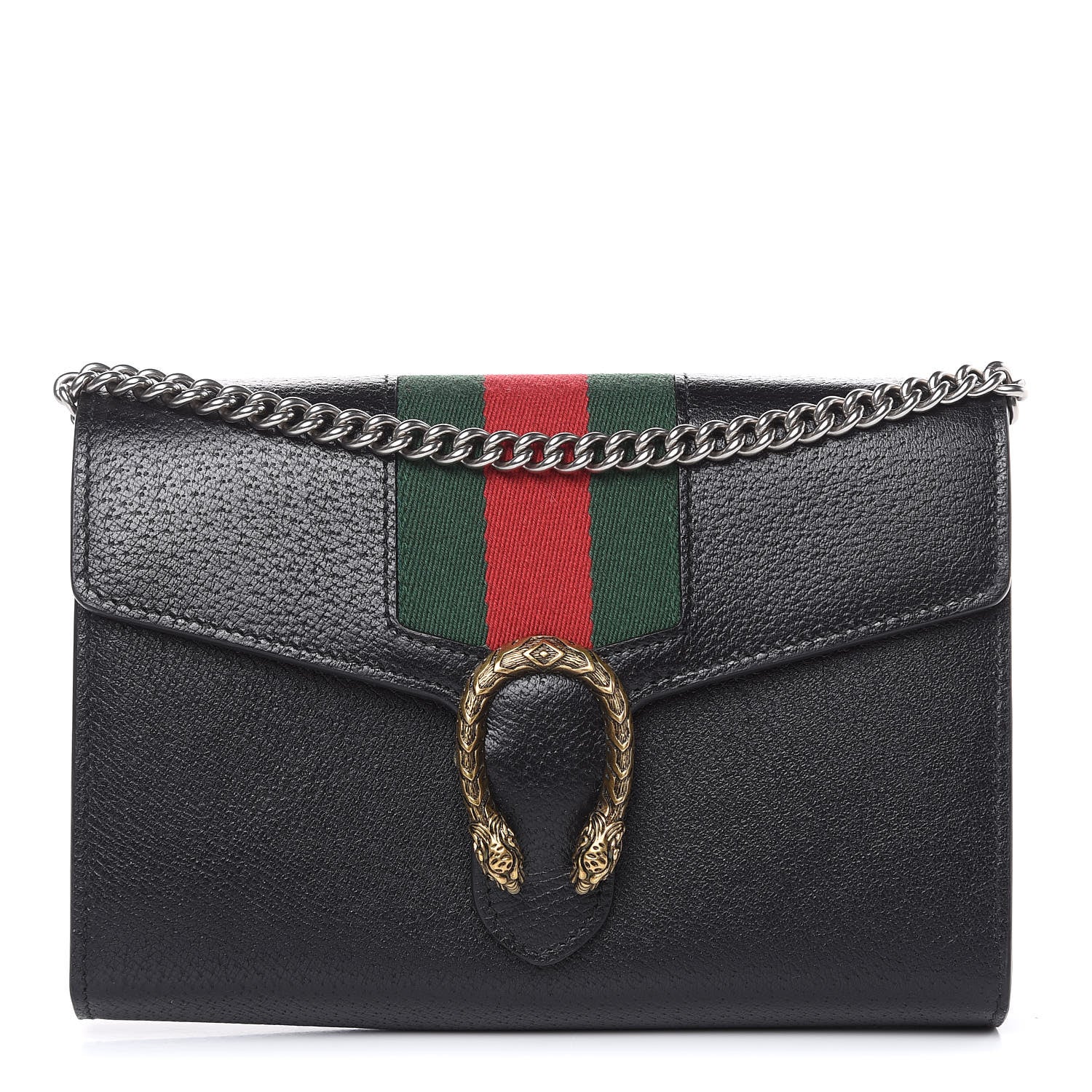 Gucci Calfskin Web Mini Dionysus Chain Wallet Black 1 of 9