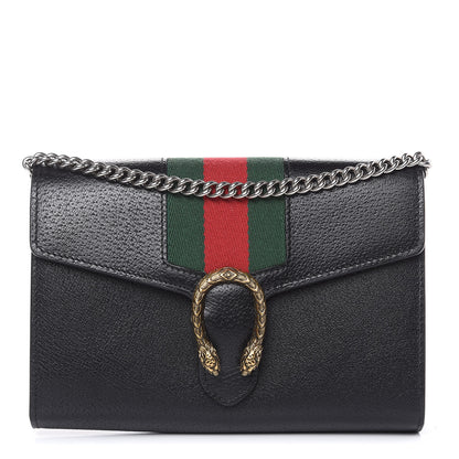 Gucci Calfskin Web Mini Dionysus Chain Wallet Black 1 of 9