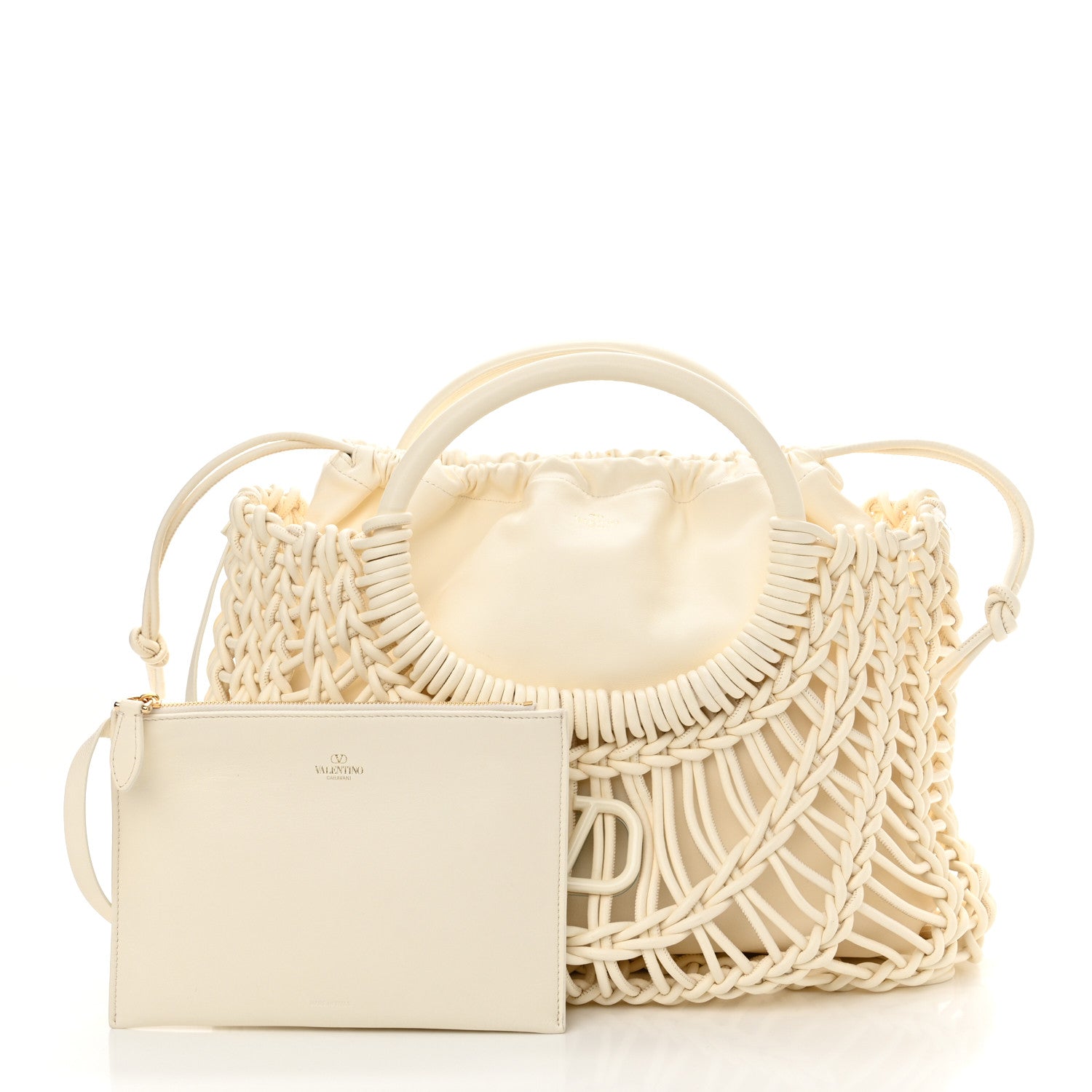 Valentino Garavani Lambskin Vlogo Macrame Tote Ivory 2 of 10