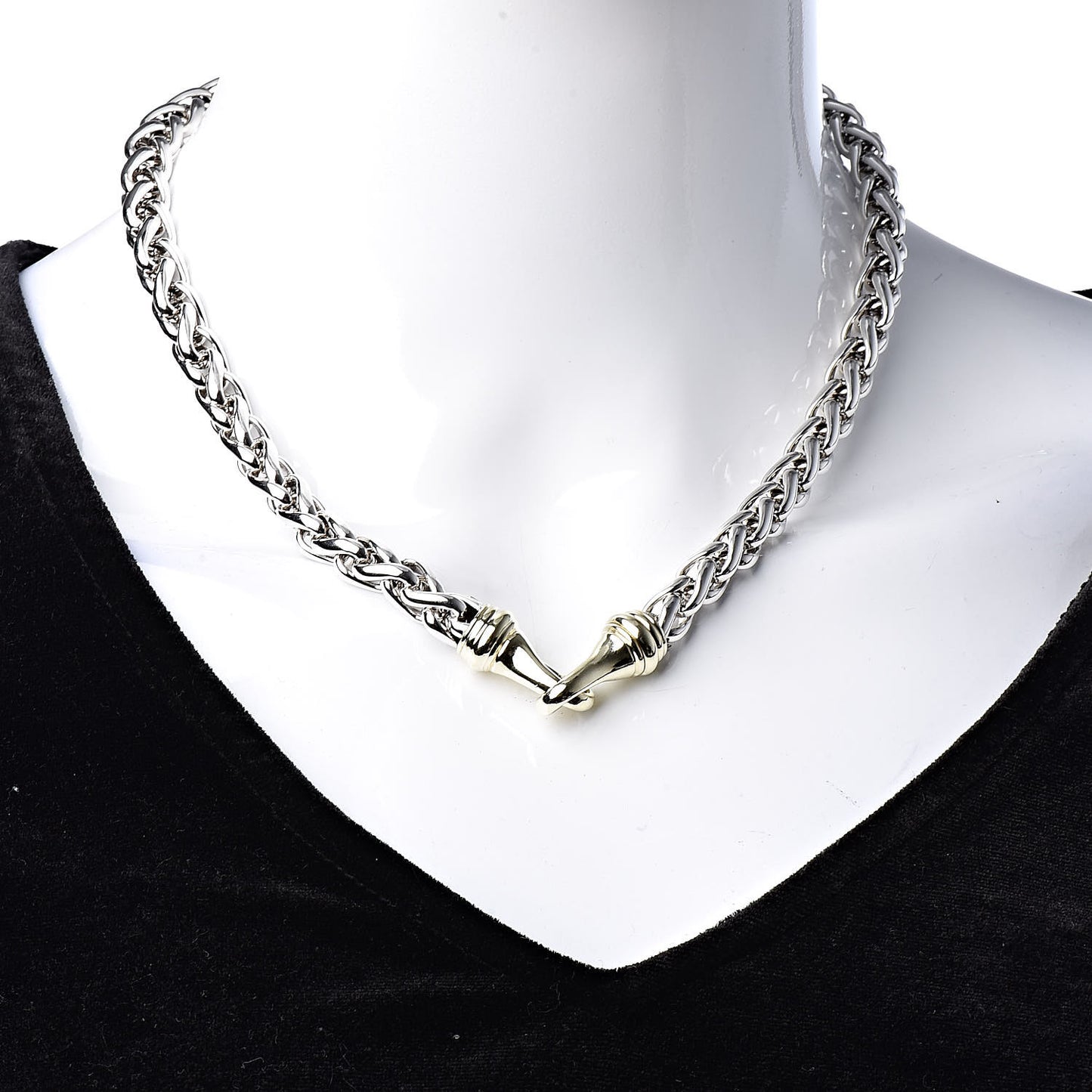 Sterling Silver 14K Yellow Gold 8mm Wheat Chain Necklace