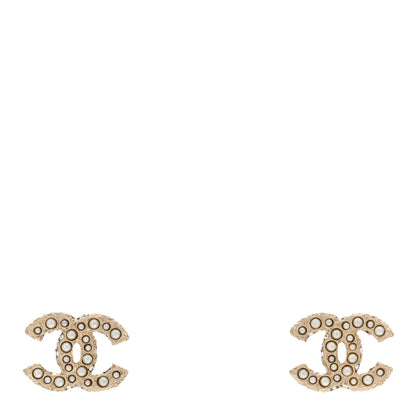 Chanel Metal Graduated Pearl Crystal CC Earrings Light Gold 1 of 4