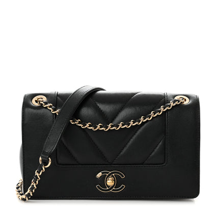 Chanel Sheepskin Chevron Quilted Small Vintage Mademoiselle Flap Black 1 of 16