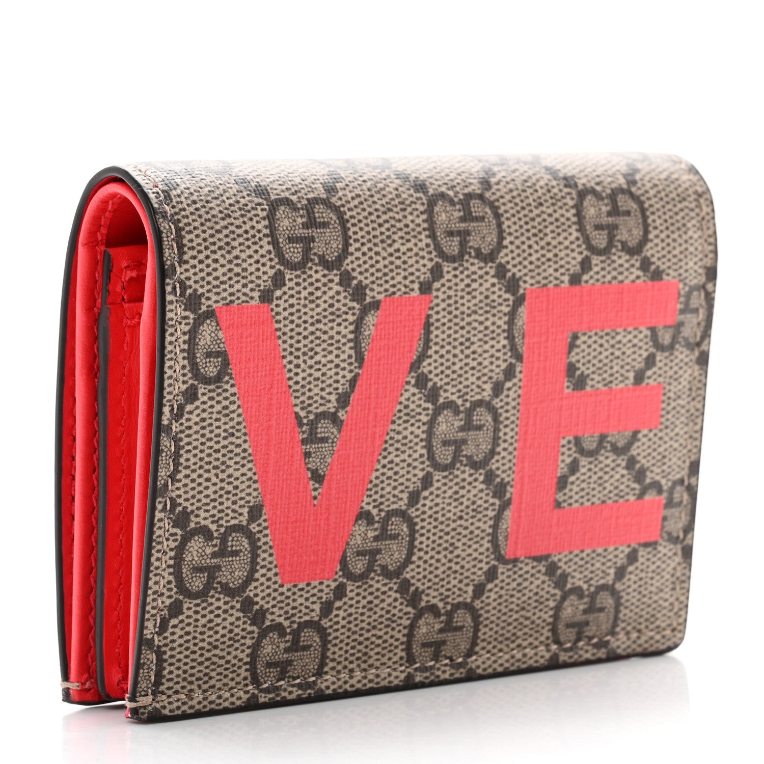 Gucci GG Supreme Monogram Moon Calfskin Love Valentines Day Card Case Beige Ebony New Geranium 3 of 8