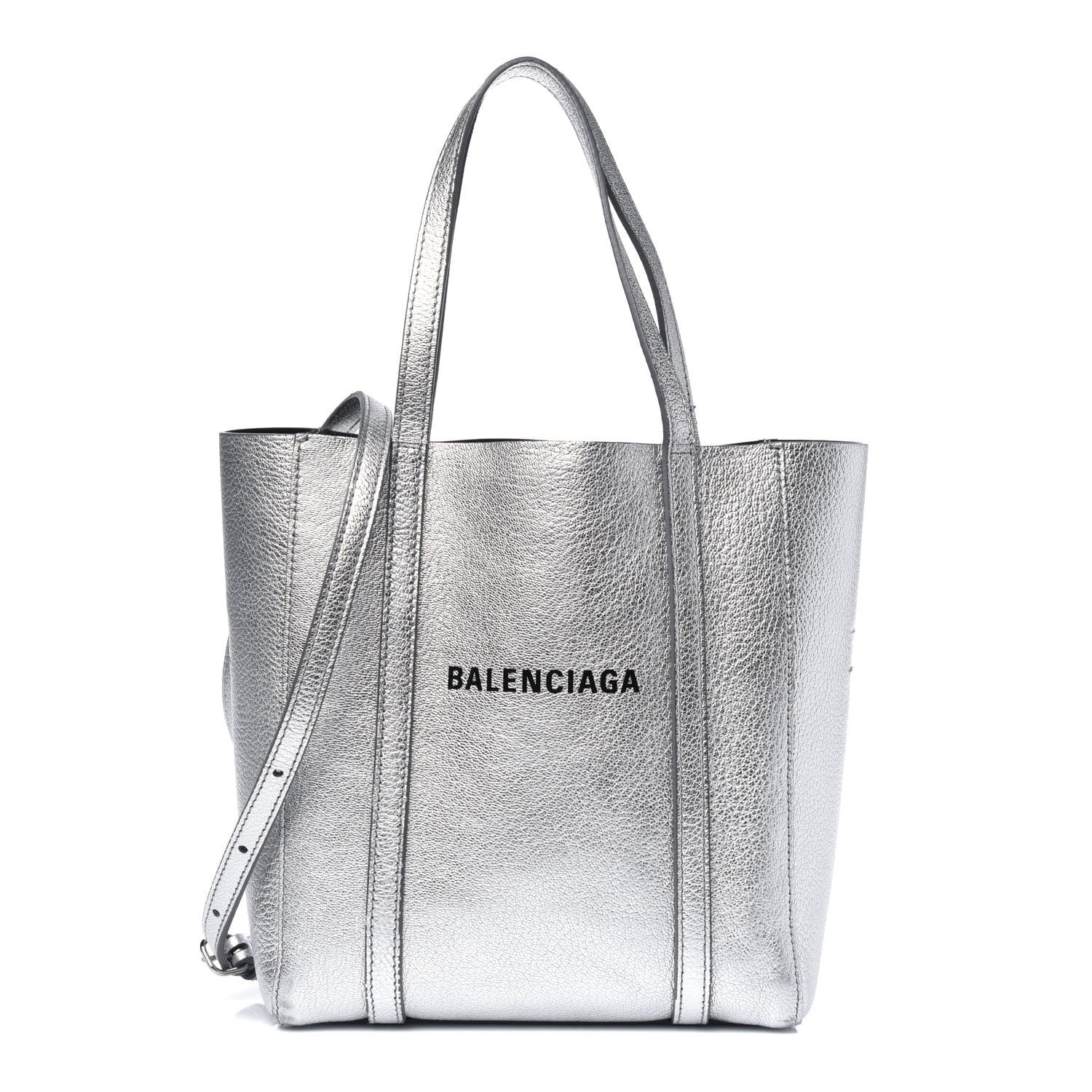 Balenciaga Metallic Goatskin Logo XXS Everyday Tote Argent Black 1 of 16