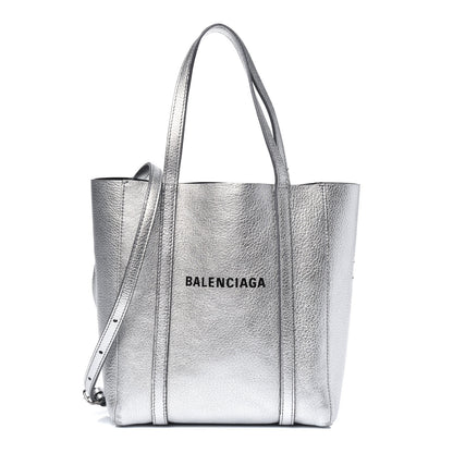 Balenciaga Metallic Goatskin Logo XXS Everyday Tote Argent Black 1 of 16