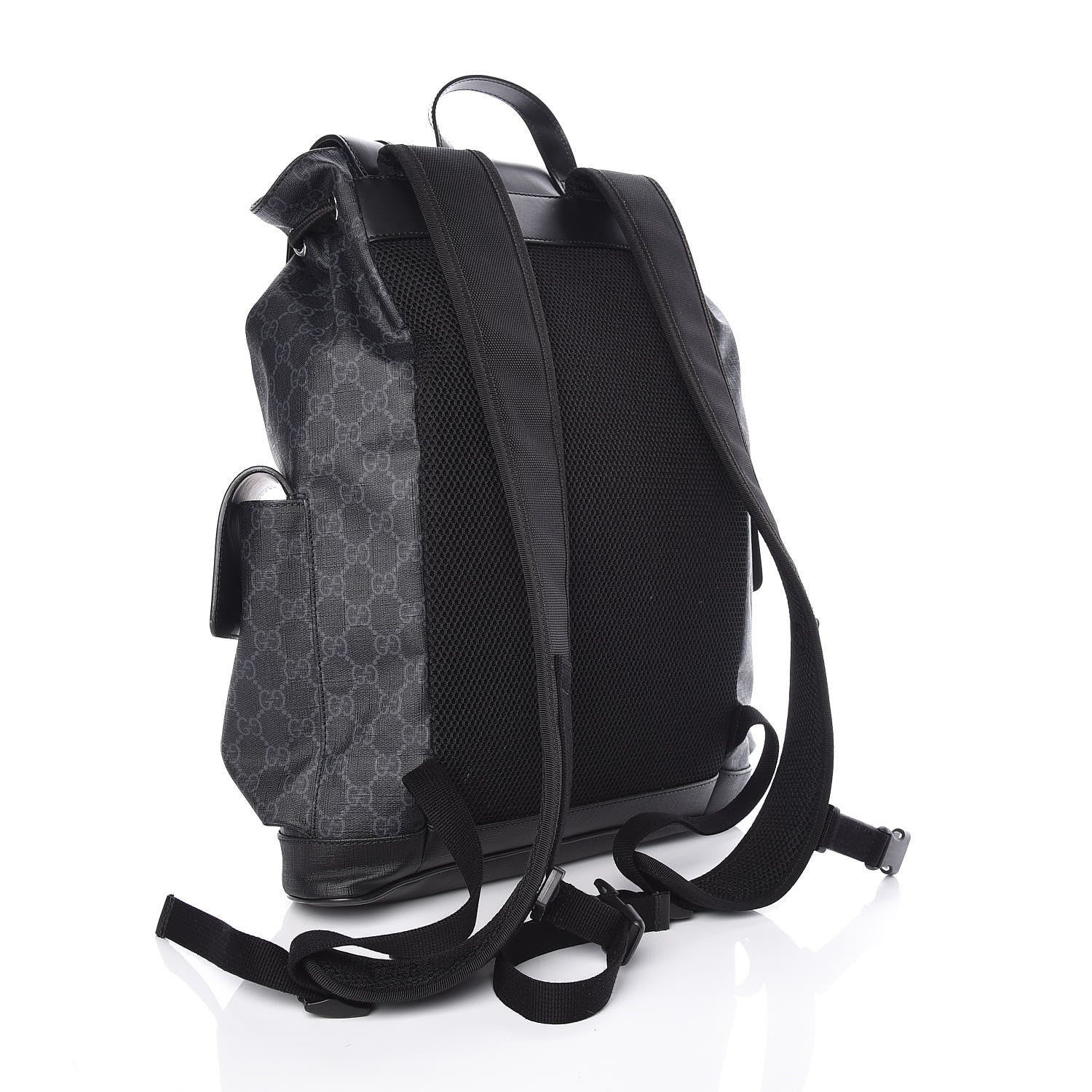 Gucci Soft GG Supreme Monogram Appia Calfskin Web Double Buckle Backpack Black 3 of 10