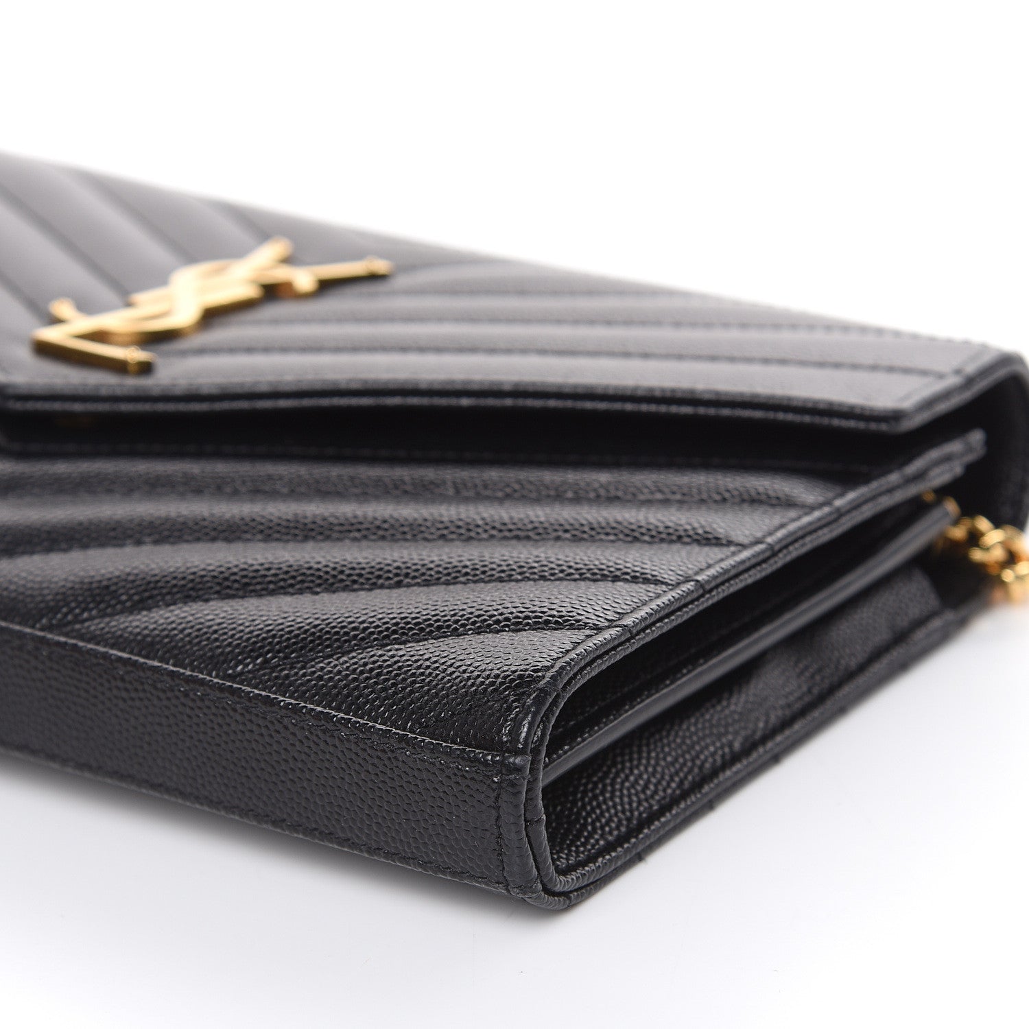 Saint Laurent Grain De Poudre Matelasse Chevron Monogram Chain Wallet Black 11 of 11