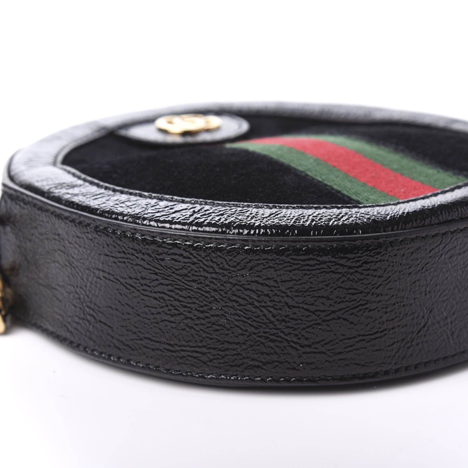 Gucci Suede Patent Web Mini Ophidia Round Shoulder Bag Black 6 of 10