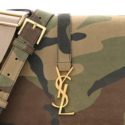 Saint Laurent Suede Monogram University Camouflage Shoulder Bag Green 7 of 11
