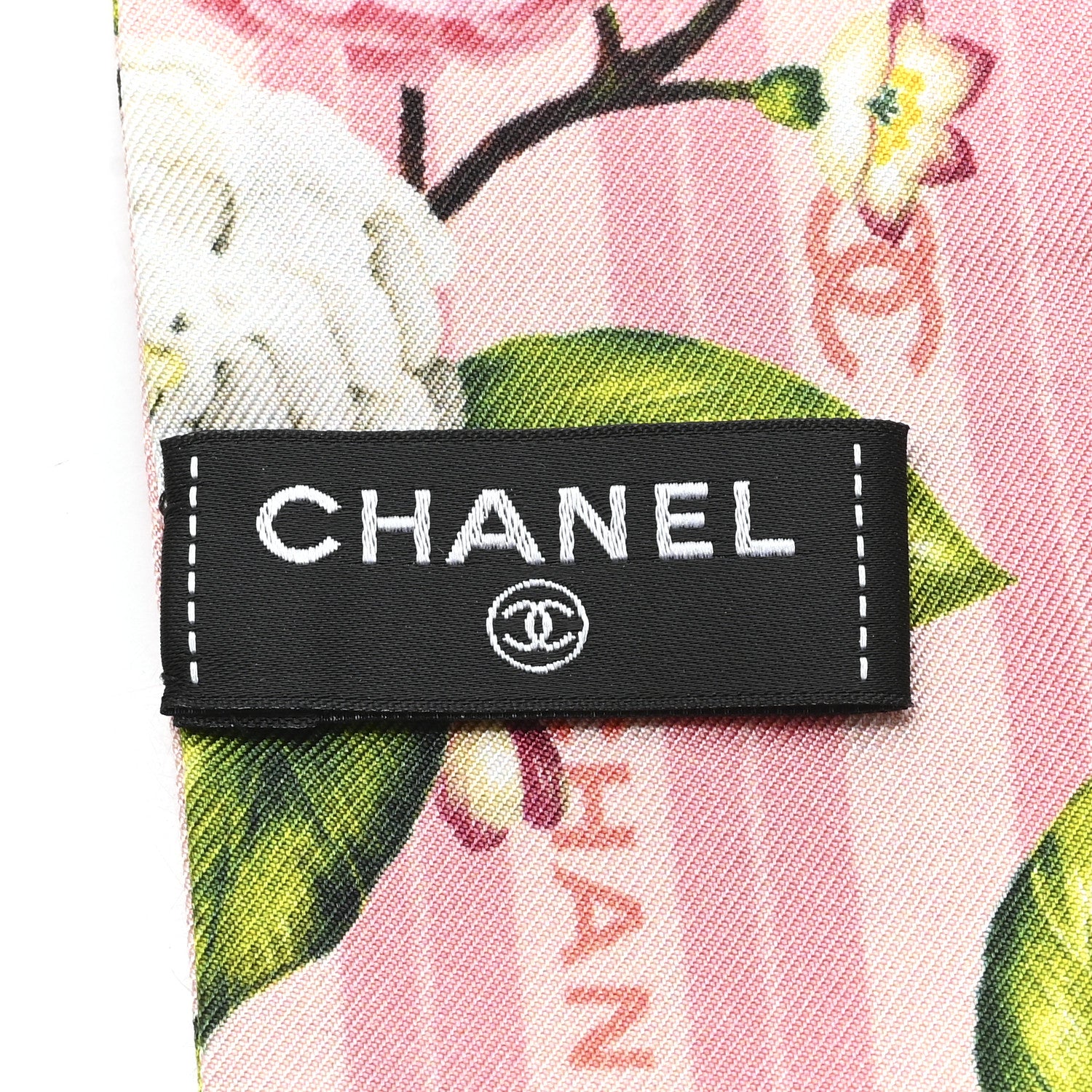 Chanel Silk Twill CC Floral Slim Bandeau Light Pink Green 1764874