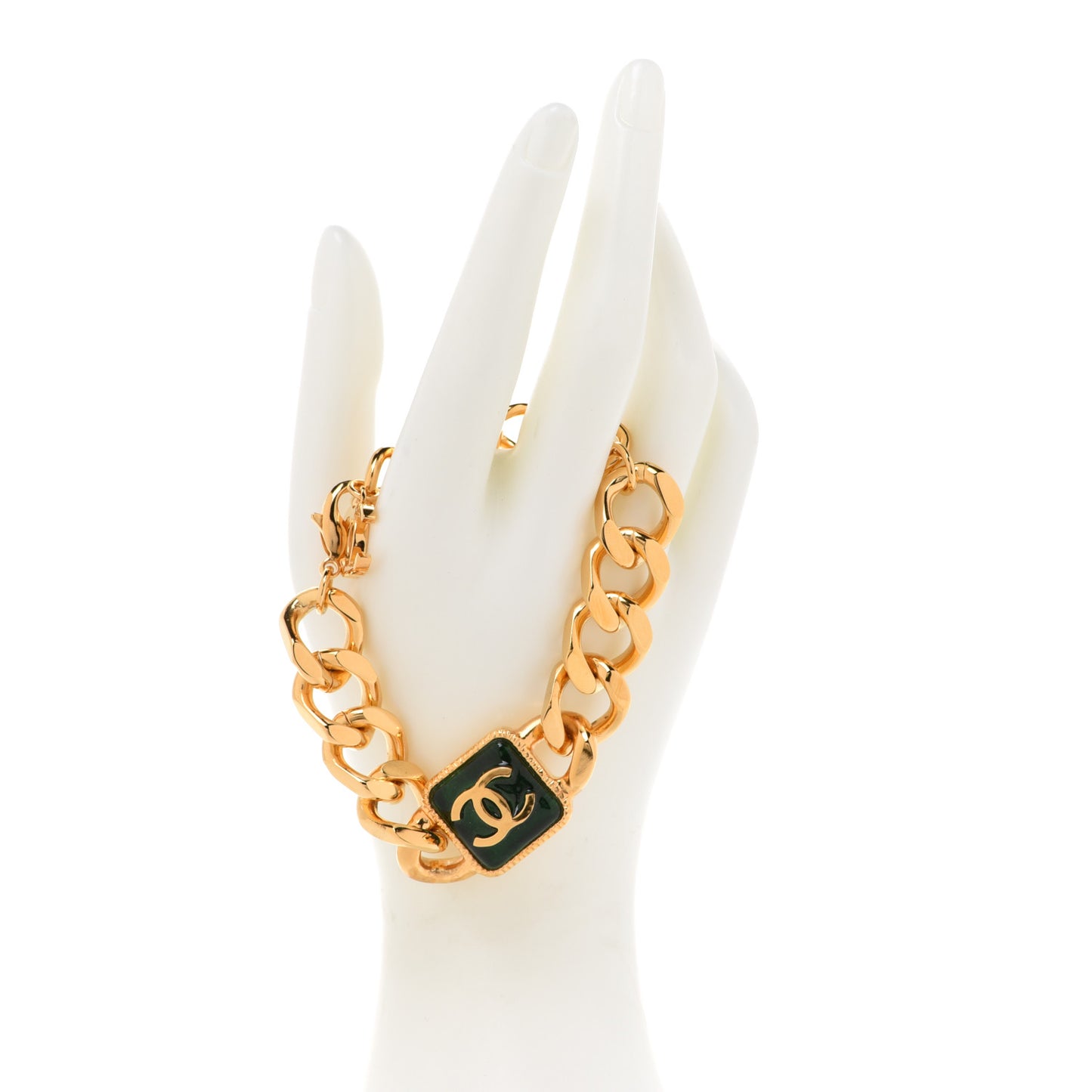 Resin CC Chain Link Bracelet Green Gold