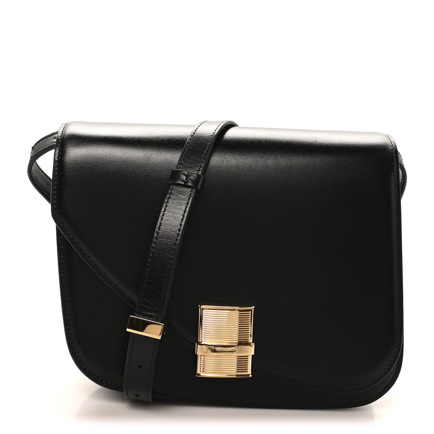 Salvatore Ferragamo Dappled Calfskin Small Fiamma Crossbody Bag  Black 1 of 11