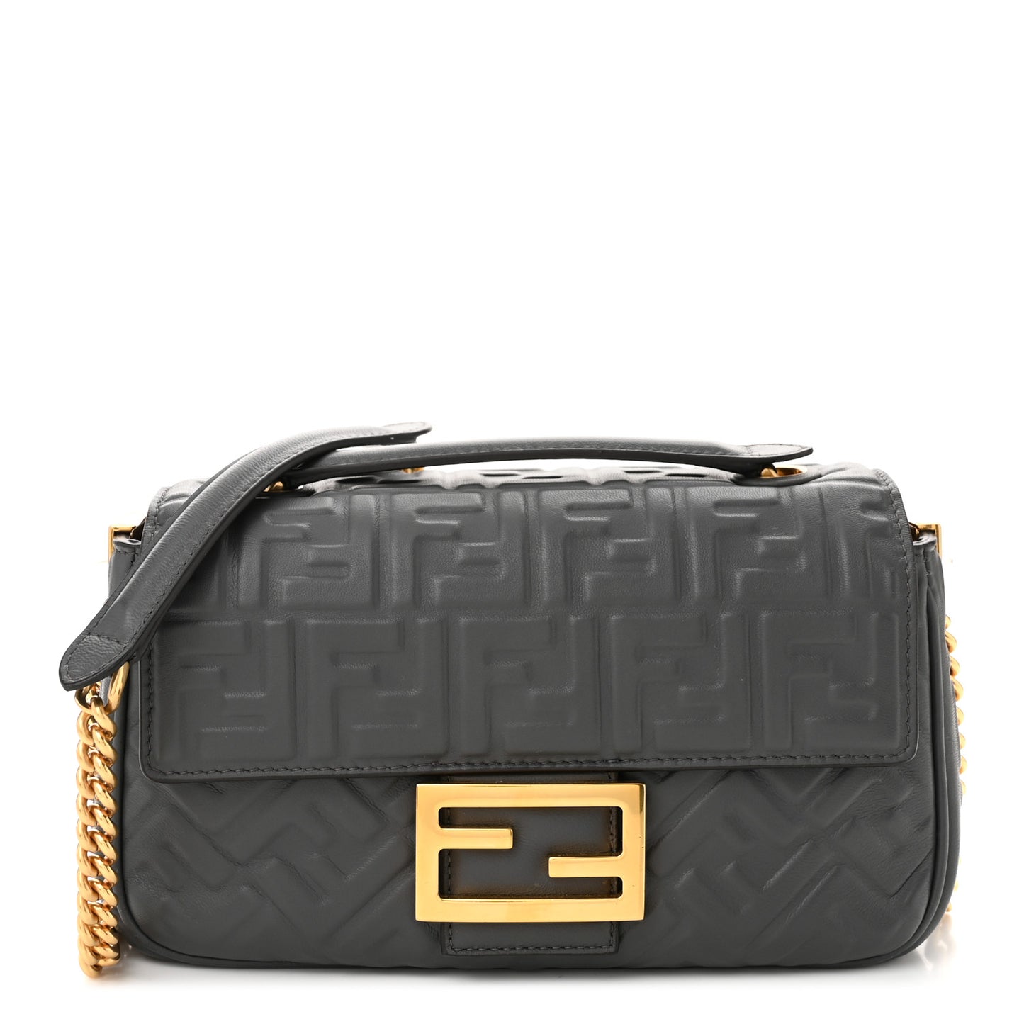 Nappa Small FF Embossed Mid Chain Baguette Anthracite