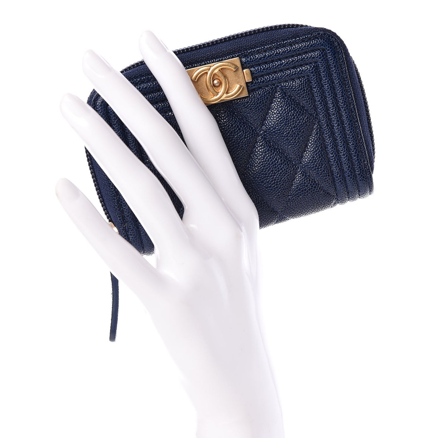 Caviar Quilted Boy Zip Around Coin Purse Wallet Navy
