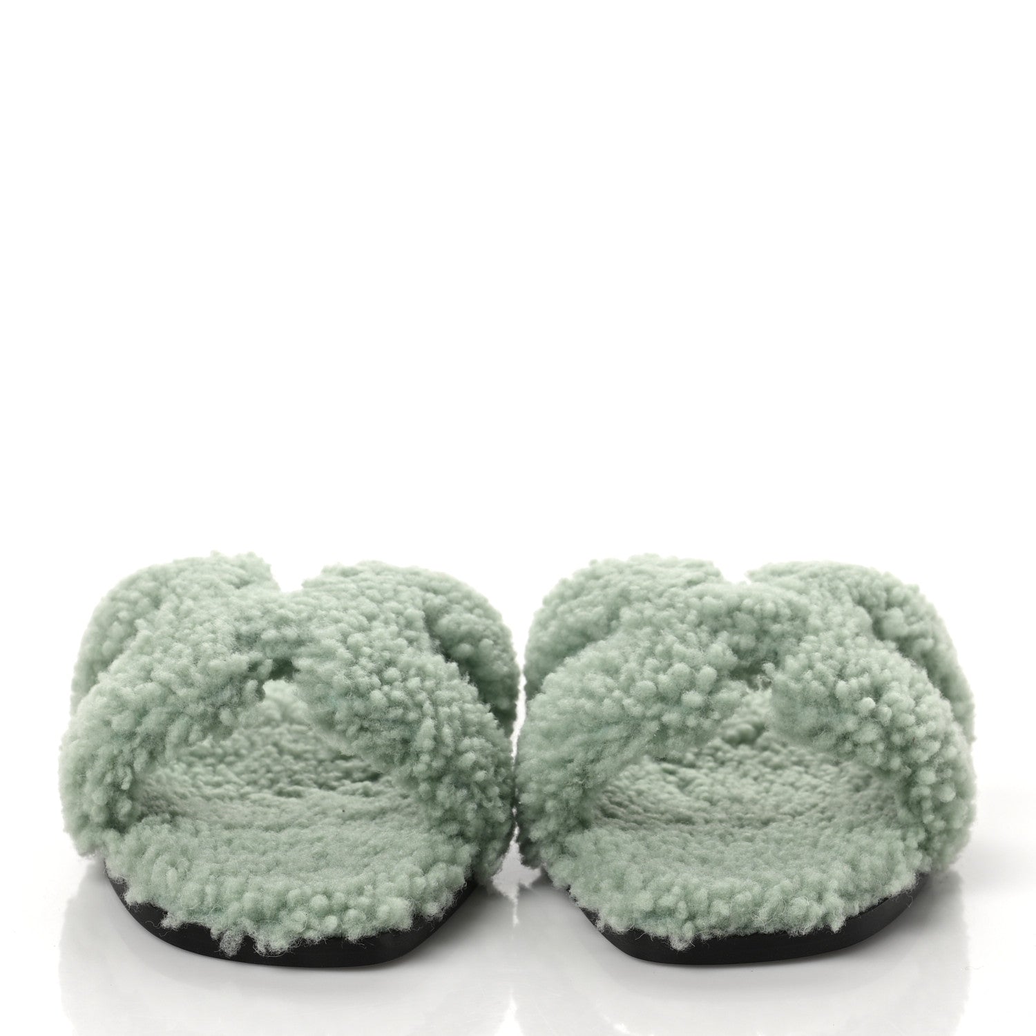 Hermes Woolskin Oran Sandals 38 Vert D’Eau 2 of 8