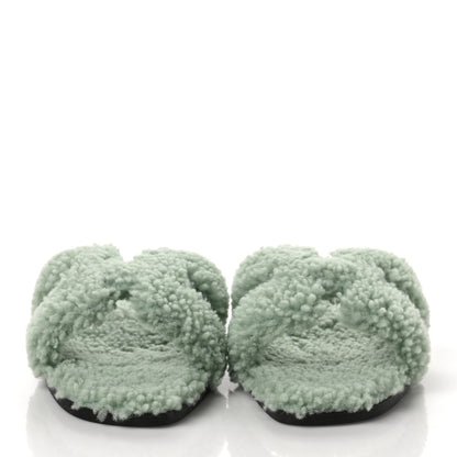 Hermes Woolskin Oran Sandals 38 Vert D’Eau 2 of 8