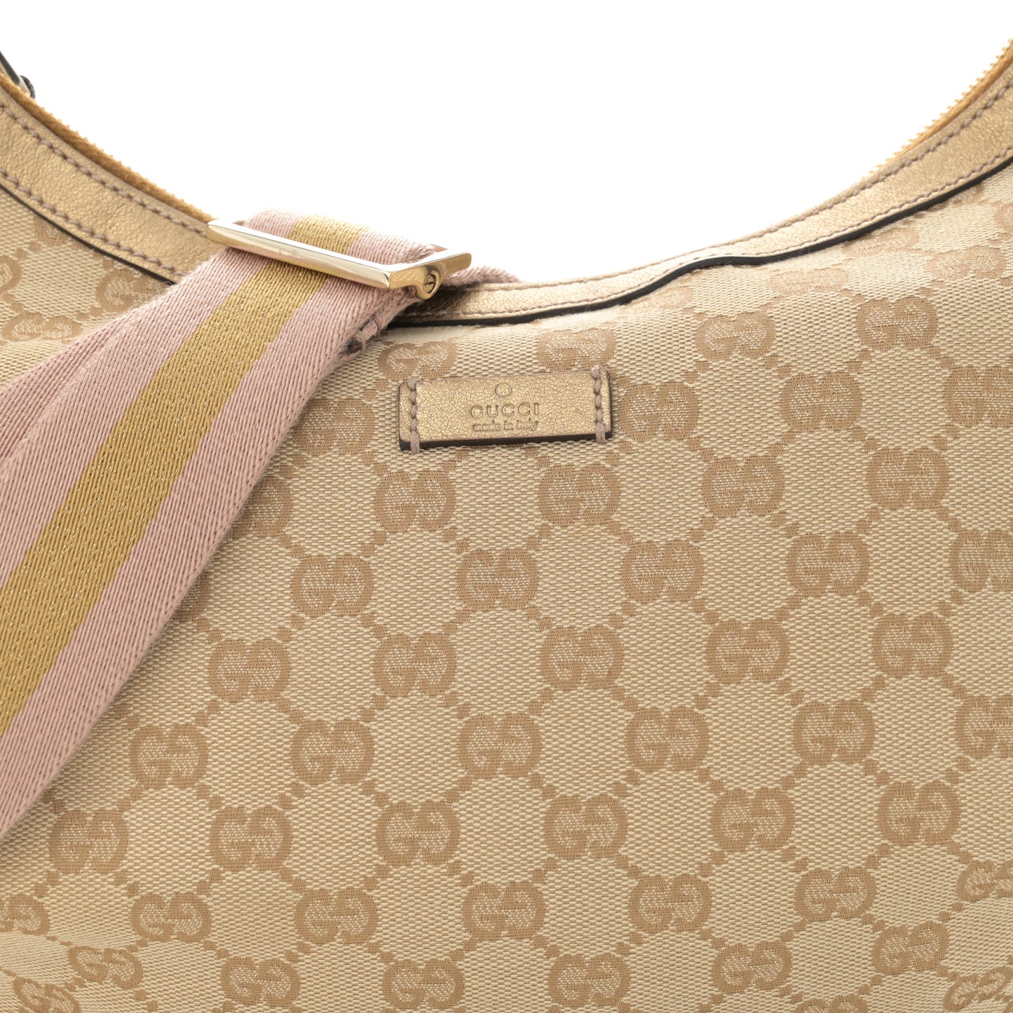 Monogram Web Medium Half Moon Hobo Gold Pink