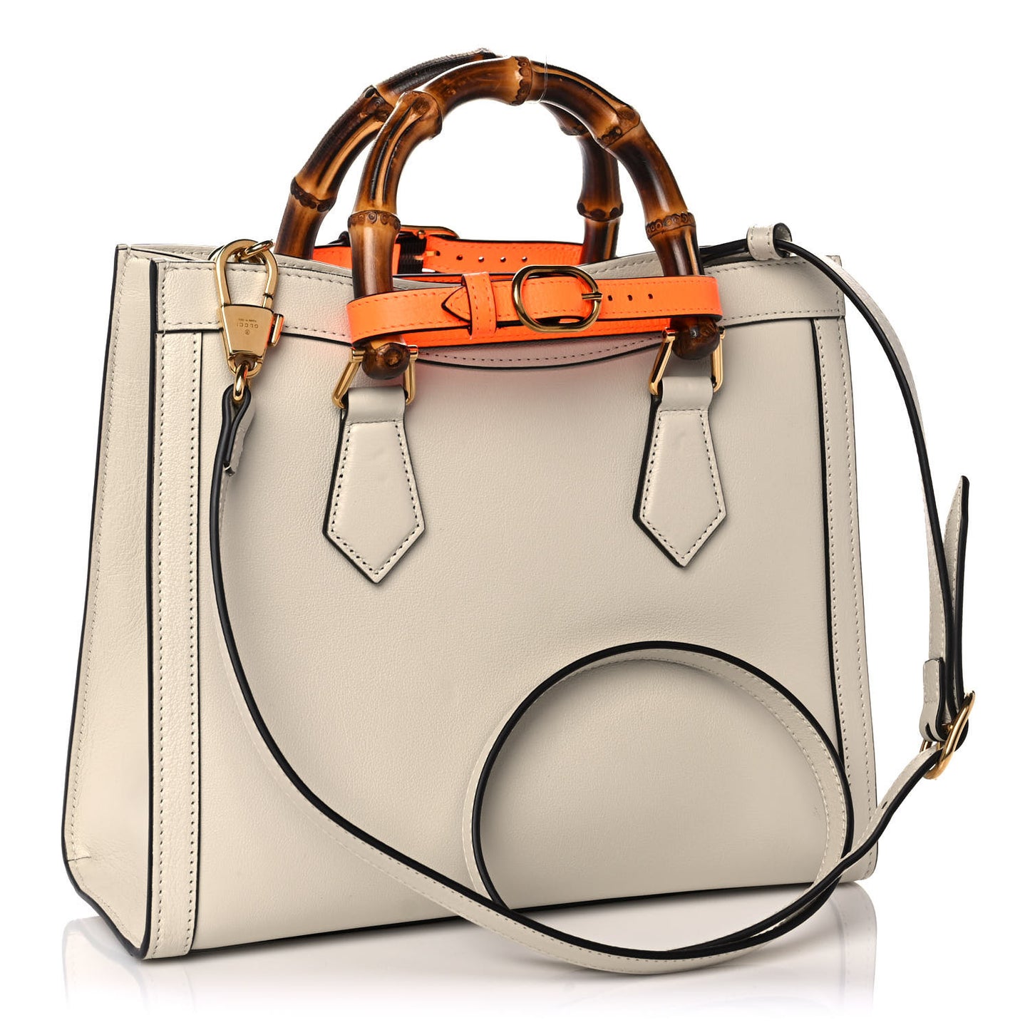 Wonka Grain Calfskin Small Diana Tote Bag Mystic White Orange Fluo