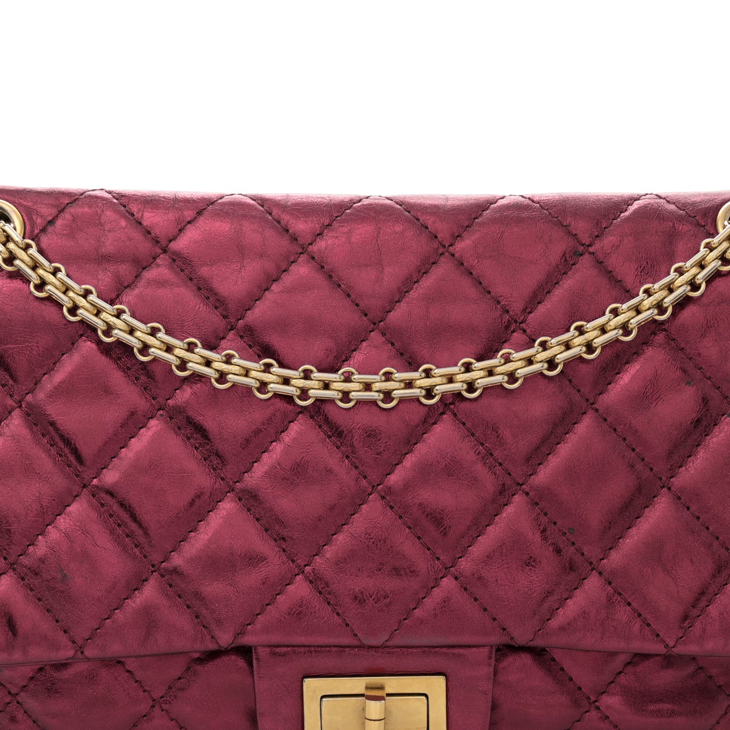 Metallic Aged Calfskin Quilted 2.55 Reissue 227 Flap Dark Red