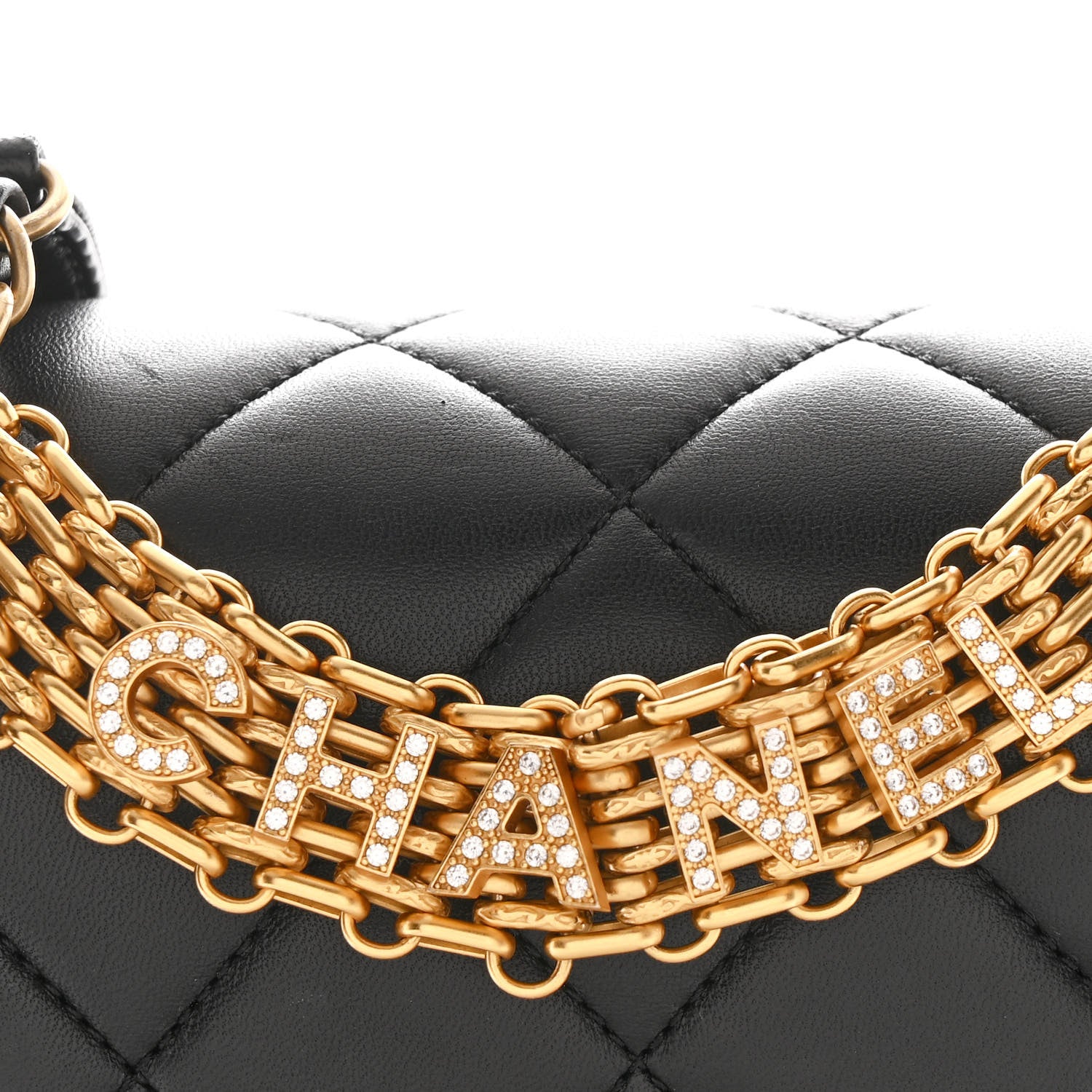 Chanel Lambskin Quilted CC Crystal Logo Chain Flap Black 9 of 11