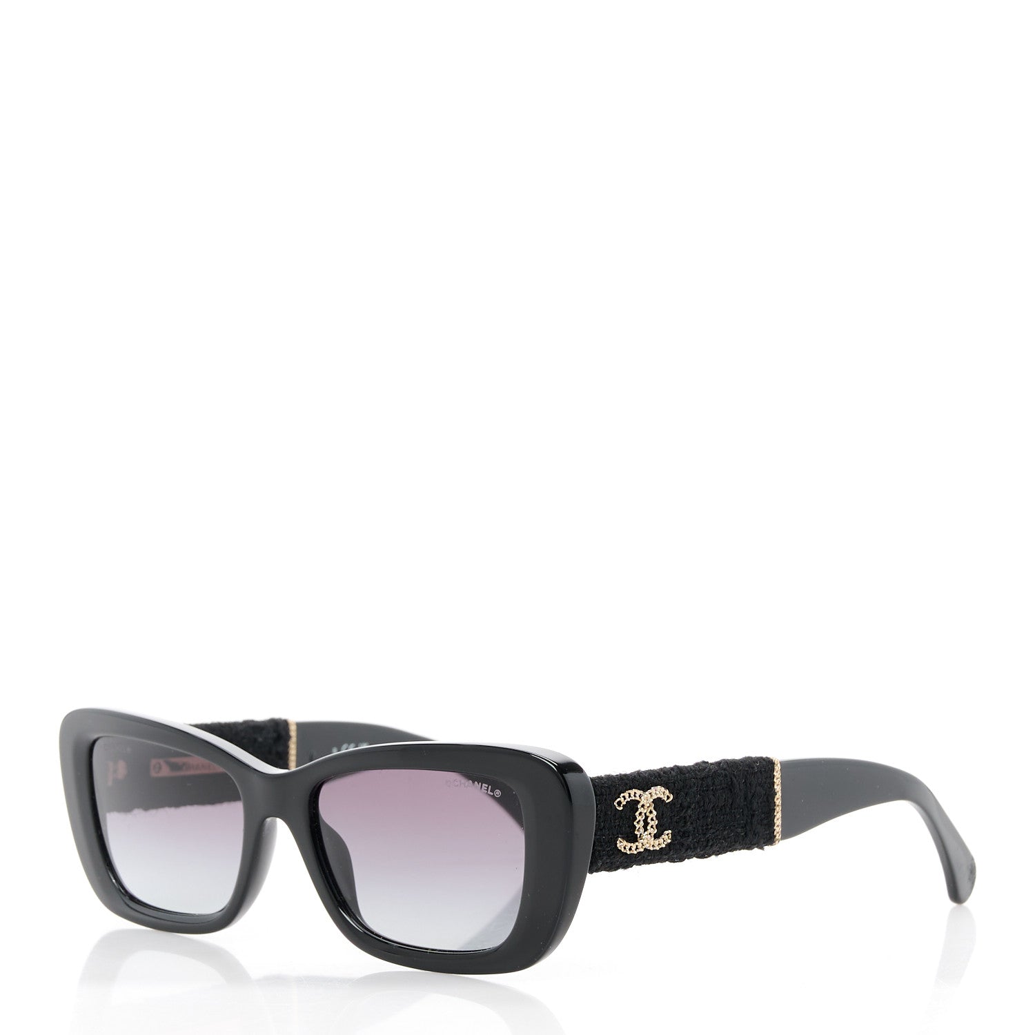 Chanel Acetate Tweed Wool CC Rectangle Sunglasses 5514 Black 1 of 10