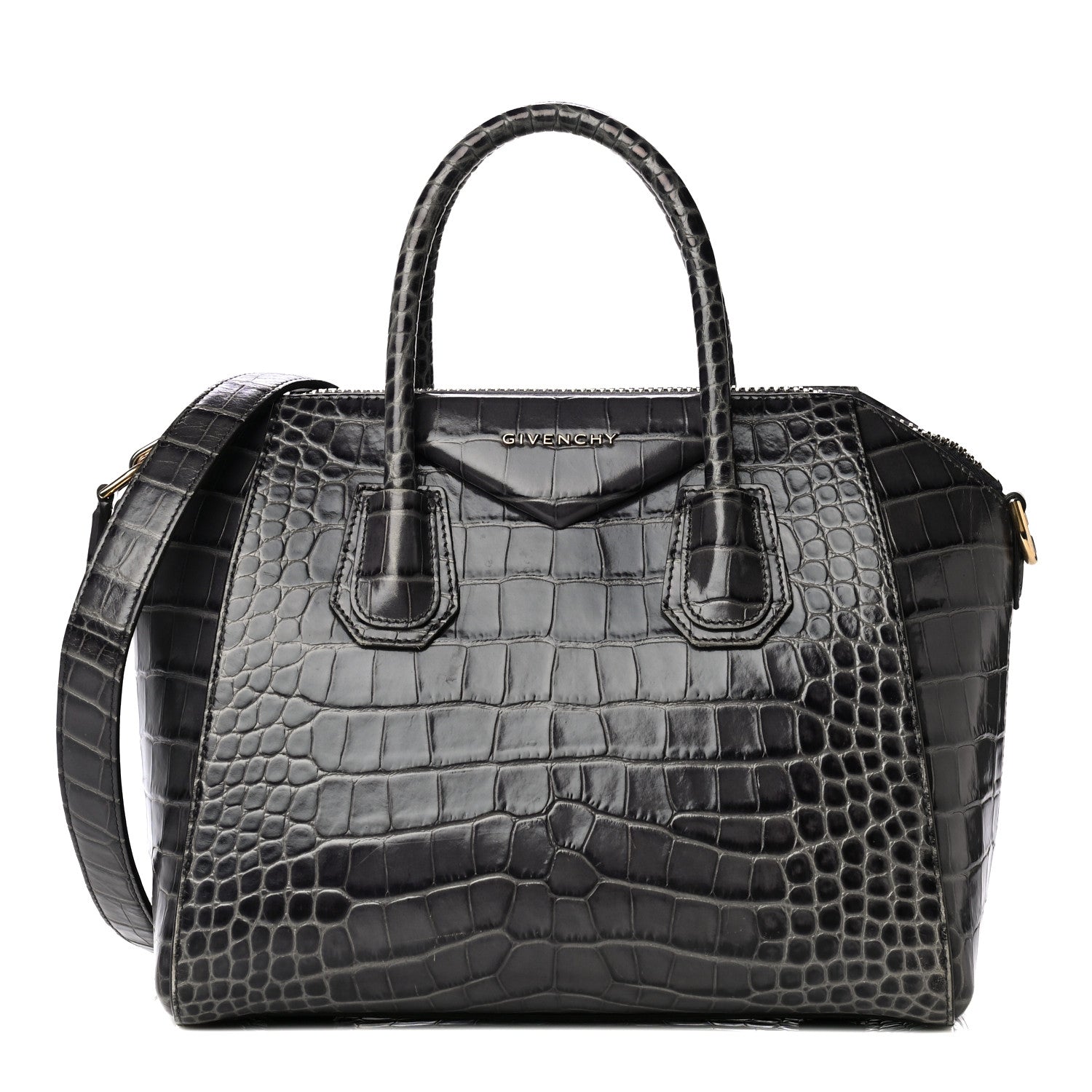 Givenchy Calfskin Crocodile Embossed Small Antigona Storm Grey 1 of 20